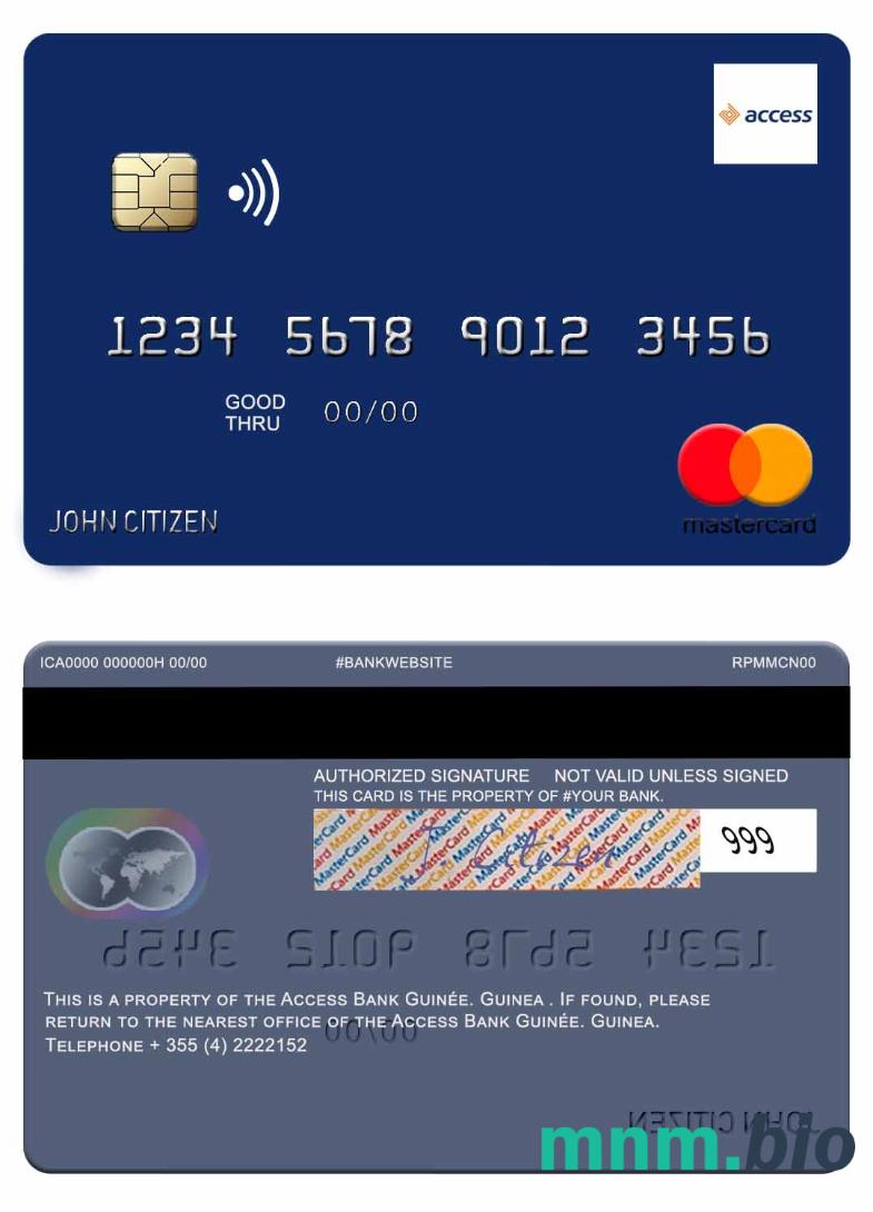 Guinea Access Bank Guinée przykład karty mastercard w formacie PSD